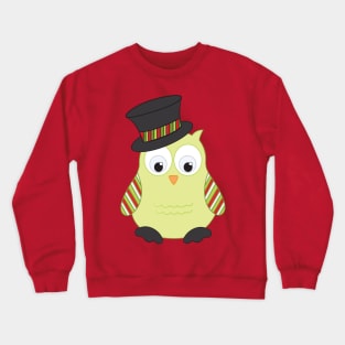 Cute Owl in Top Hat Crewneck Sweatshirt